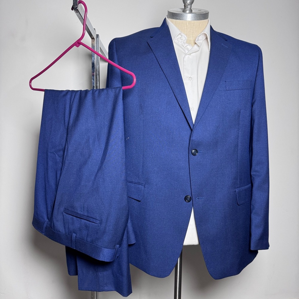 Sean‎ John 2-Piece Suit Mens 46L W37 L32 Blue Solid Modern Notch Lapel 2-Button